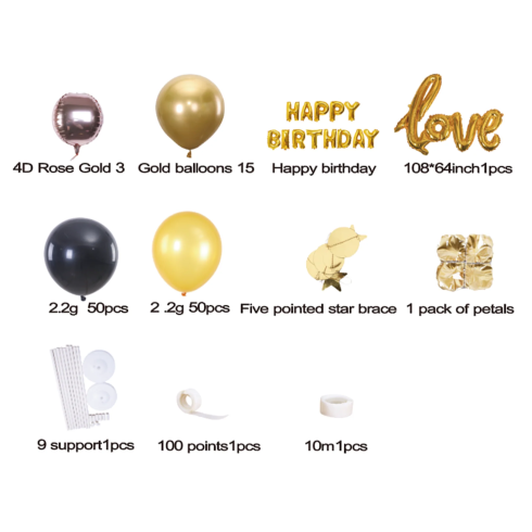 Happy Birthday lufi szett arany és fekete – 120 db | Szülinapi dekoráció Happy Birthday lufi szett arany és fekete – 120 db | Szülinapi dekoráció